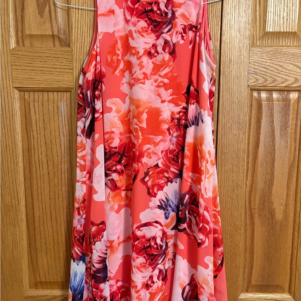 Calvin Klein Red and Orange Sleeveless A-Line Midi Dress